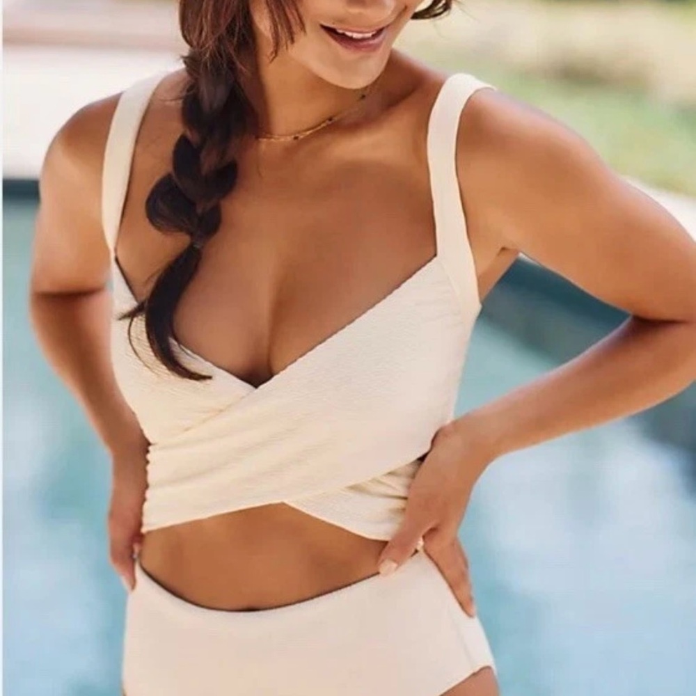 Anthropologie Cream Wrap One-Piece Swimsuit